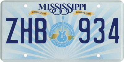 MS license plate ZHB934