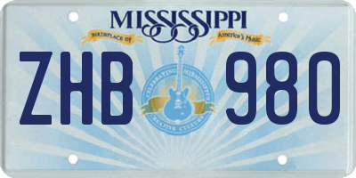 MS license plate ZHB980