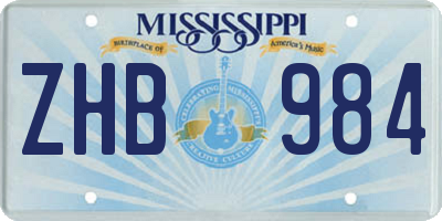 MS license plate ZHB984