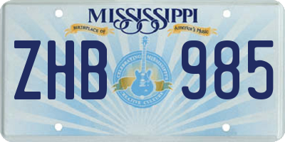 MS license plate ZHB985