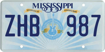MS license plate ZHB987