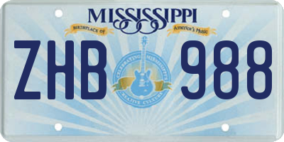 MS license plate ZHB988