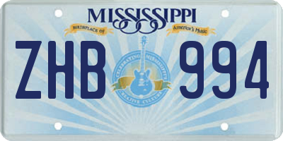 MS license plate ZHB994