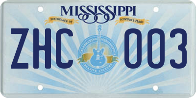 MS license plate ZHC003