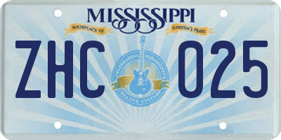 MS license plate ZHC025