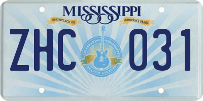 MS license plate ZHC031