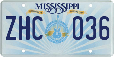 MS license plate ZHC036