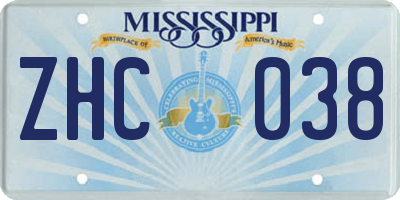 MS license plate ZHC038