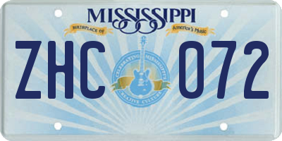 MS license plate ZHC072