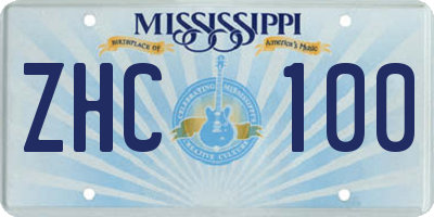 MS license plate ZHC100