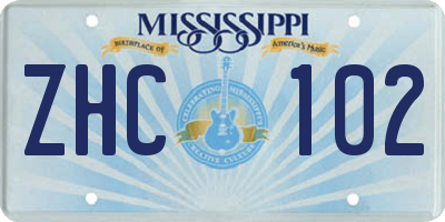 MS license plate ZHC102