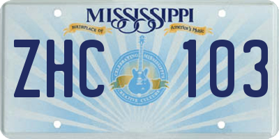 MS license plate ZHC103