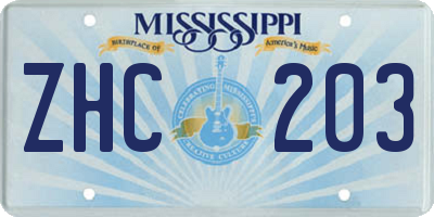 MS license plate ZHC203