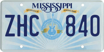 MS license plate ZHC840