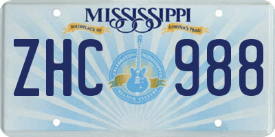 MS license plate ZHC988