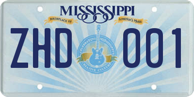 MS license plate ZHD001