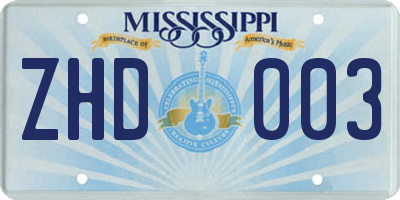 MS license plate ZHD003