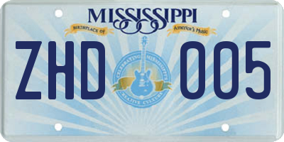 MS license plate ZHD005