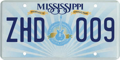MS license plate ZHD009