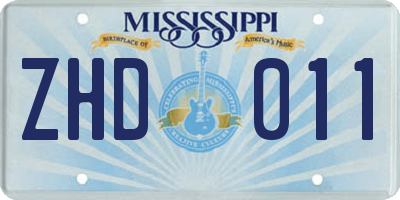 MS license plate ZHD011