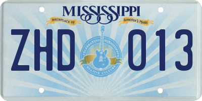 MS license plate ZHD013