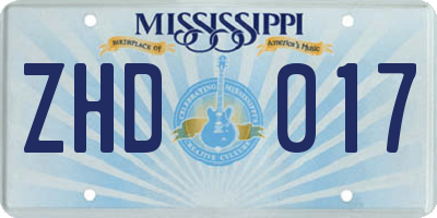 MS license plate ZHD017