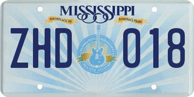 MS license plate ZHD018