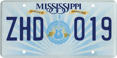 MS license plate ZHD019