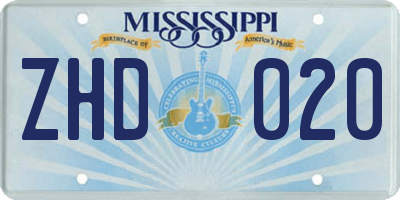 MS license plate ZHD020