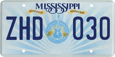 MS license plate ZHD030