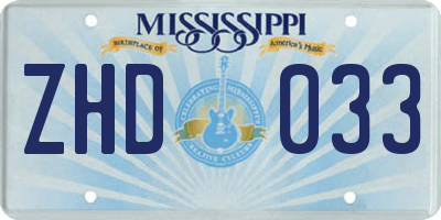 MS license plate ZHD033