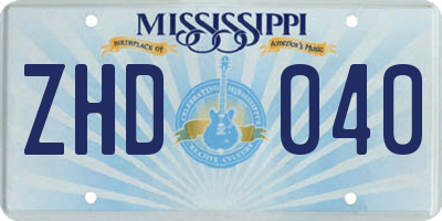 MS license plate ZHD040