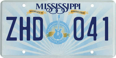 MS license plate ZHD041