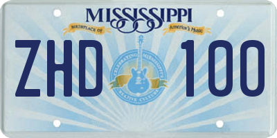 MS license plate ZHD100