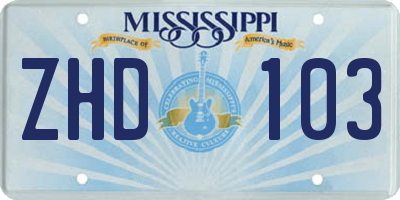 MS license plate ZHD103