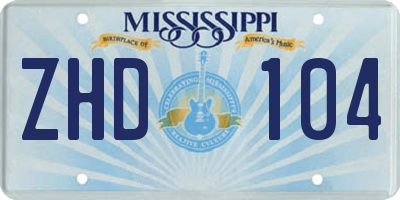 MS license plate ZHD104