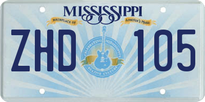 MS license plate ZHD105
