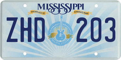 MS license plate ZHD203