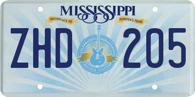 MS license plate ZHD205
