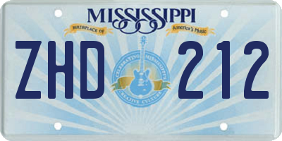 MS license plate ZHD212