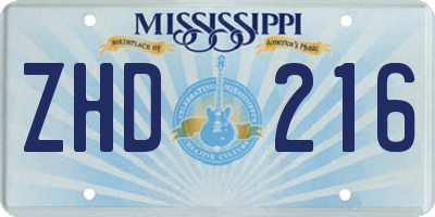 MS license plate ZHD216