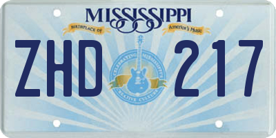 MS license plate ZHD217