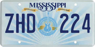 MS license plate ZHD224