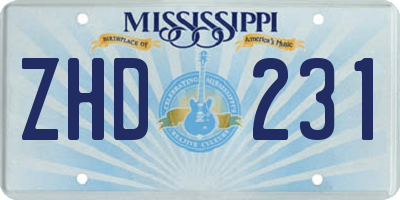 MS license plate ZHD231