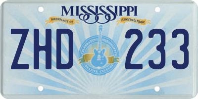MS license plate ZHD233