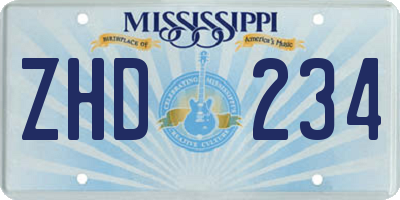MS license plate ZHD234