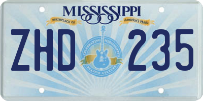 MS license plate ZHD235