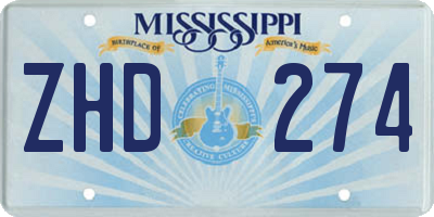 MS license plate ZHD274