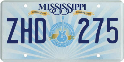 MS license plate ZHD275