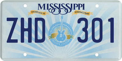 MS license plate ZHD301